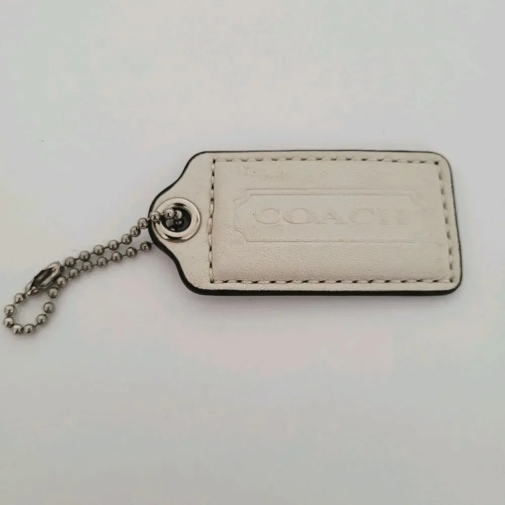 Coach Hang Tag Replacement White Silver Leather Bag Charm Keychain Medium 2